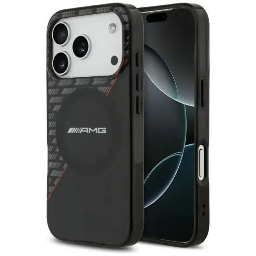 AMG Double Layer clear Rhombs telefono dėklas su MagSafe palaikymu skirtas iPhone 17 Pro juoda-raudona
