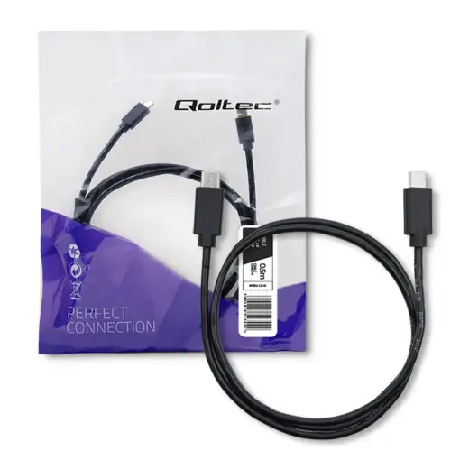 Qoltec datu pārraides un uzlādes vads | USB-C uz USB-C | 0.5m | melns