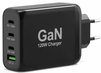 Port Power Delivery and Quick Charge 120W GaN USB-C | USB-A Melns