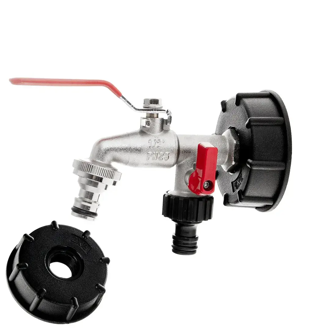 IBC komplekt - S60x6 adapter + 1/2'' kraan kahe 3/4'' väliskeermega + kaks voolikuühendust