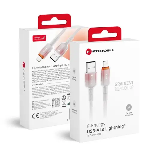 Forcell F-Energy C353 duomenų perdavimo ir įkrovimo laidas | USB-A į Lightning | 12W | 1m | baltas
