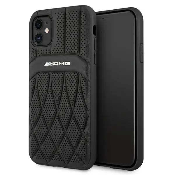AMG AMHCN61OSDBK iPhone 11 6,1" czarny|black hardcase Leather Curved Lines