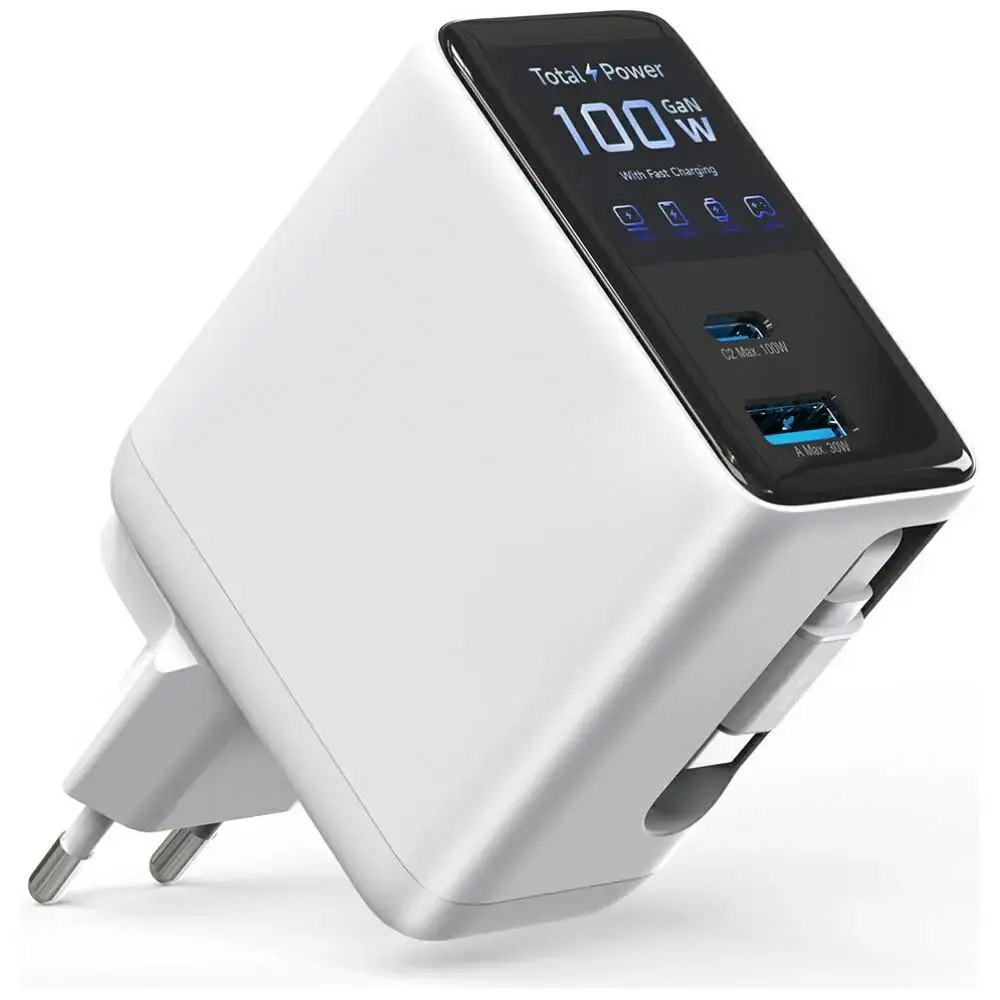 4smarts GaN Flex Screen AI tīkla lādētājs | 100W | GaN | USB-C, USB-A | balts