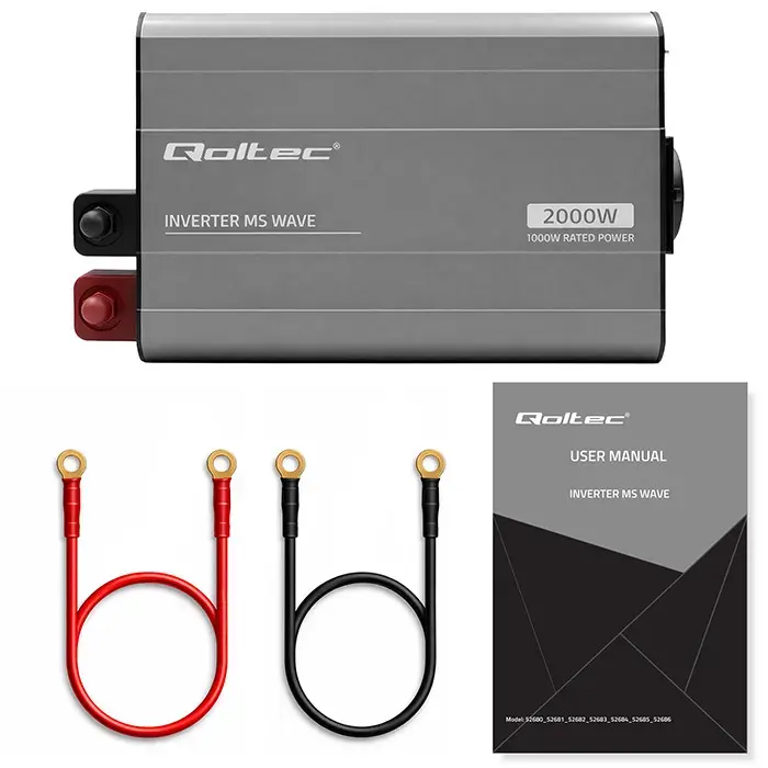 Qoltec MS Wave Voltage Converter | 12V to 230V | 1000/2000W | USB | Compatible with LiFePO4, GEL and AGM batteries
