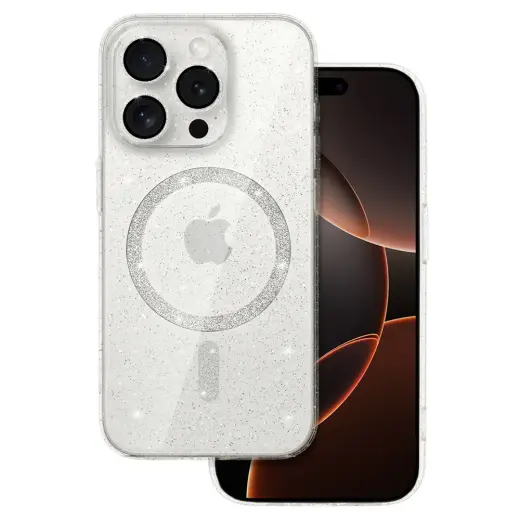 Glitter phone case with MagSafe support for iPhone 16 Pro Max transparent
