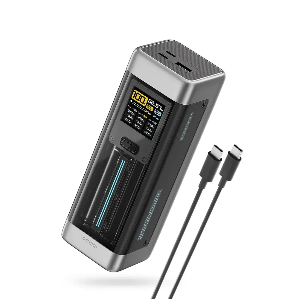 Cuktech CUK00P23GLBK ārējais akumulators (powerbank) | 25 000 mAh | 210W | USB-C, USB-A | melns