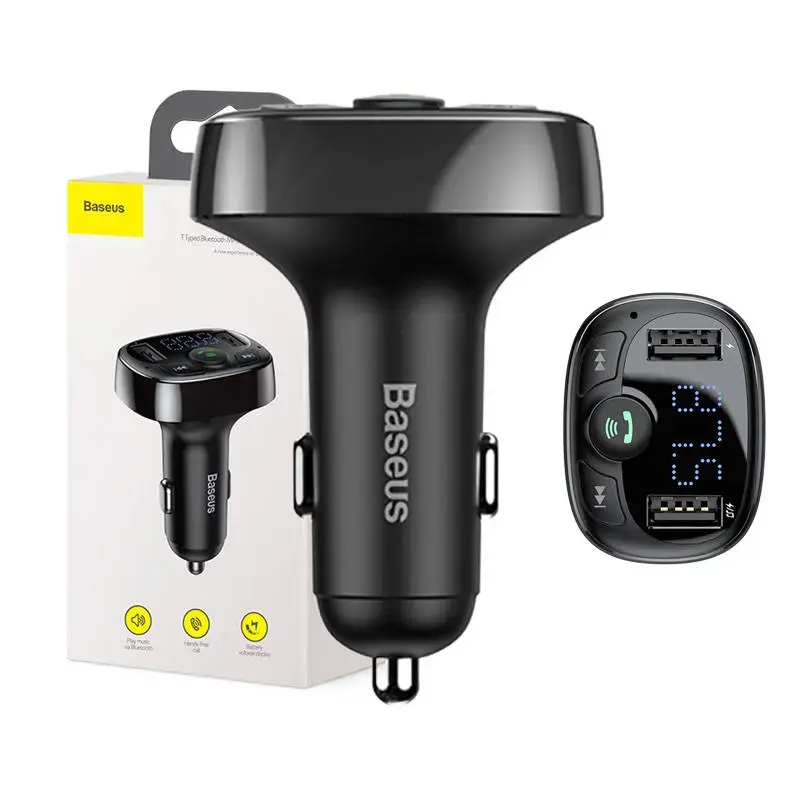 „Baseus“ FM siųstuvas su T tipo „Bluetooth“ ir 2xUSB, microSD atmintimi (juodas)