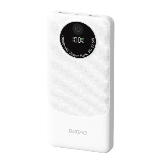 Dudao K12 ārējais akumulators (powerbank) | 10000 mAh | 22.5W | USB-A, USB-C | LED ekrāns | balts