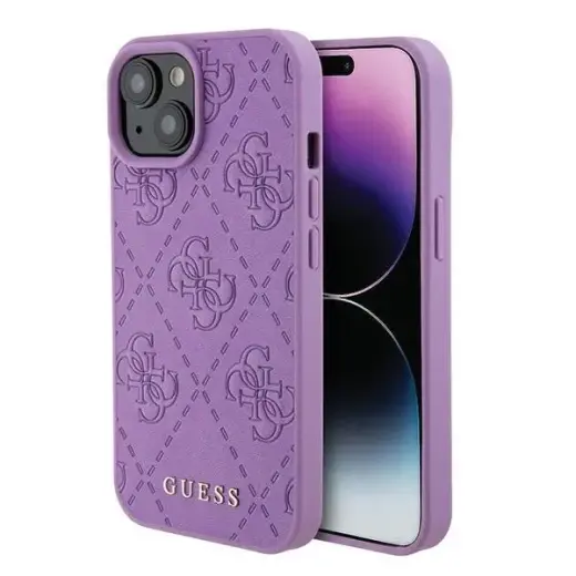 Guess GUHCP15SP4EPMU iPhone 15 6.1" purple|light purple hardcase Leather 4G Stamped