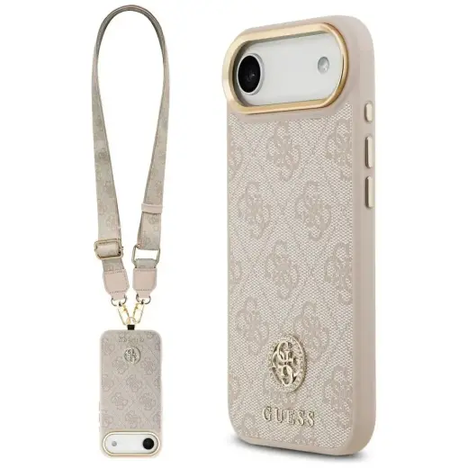 Guess 4G Strass Logo & Big Strap maciņš ar MagSafe atbalstu telefonam iPhone 17 Air rozā