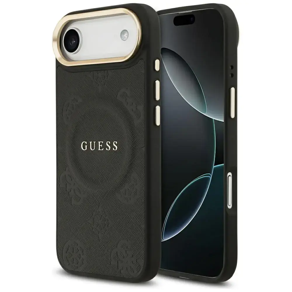Guess HC PU W/ PEONY HOT STAMP maciņš ar MagSafe atbalstu telefonam iPhone 17 Air melns