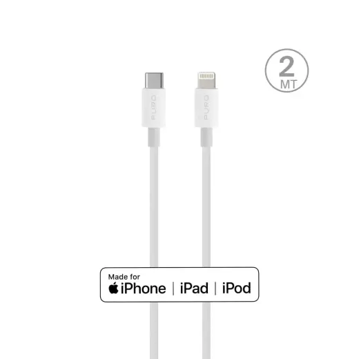 Puro Plain провод для передачи данных и зарядки | MFI сертифицированный | USB-C на Lightning | 12W | 2м | белый