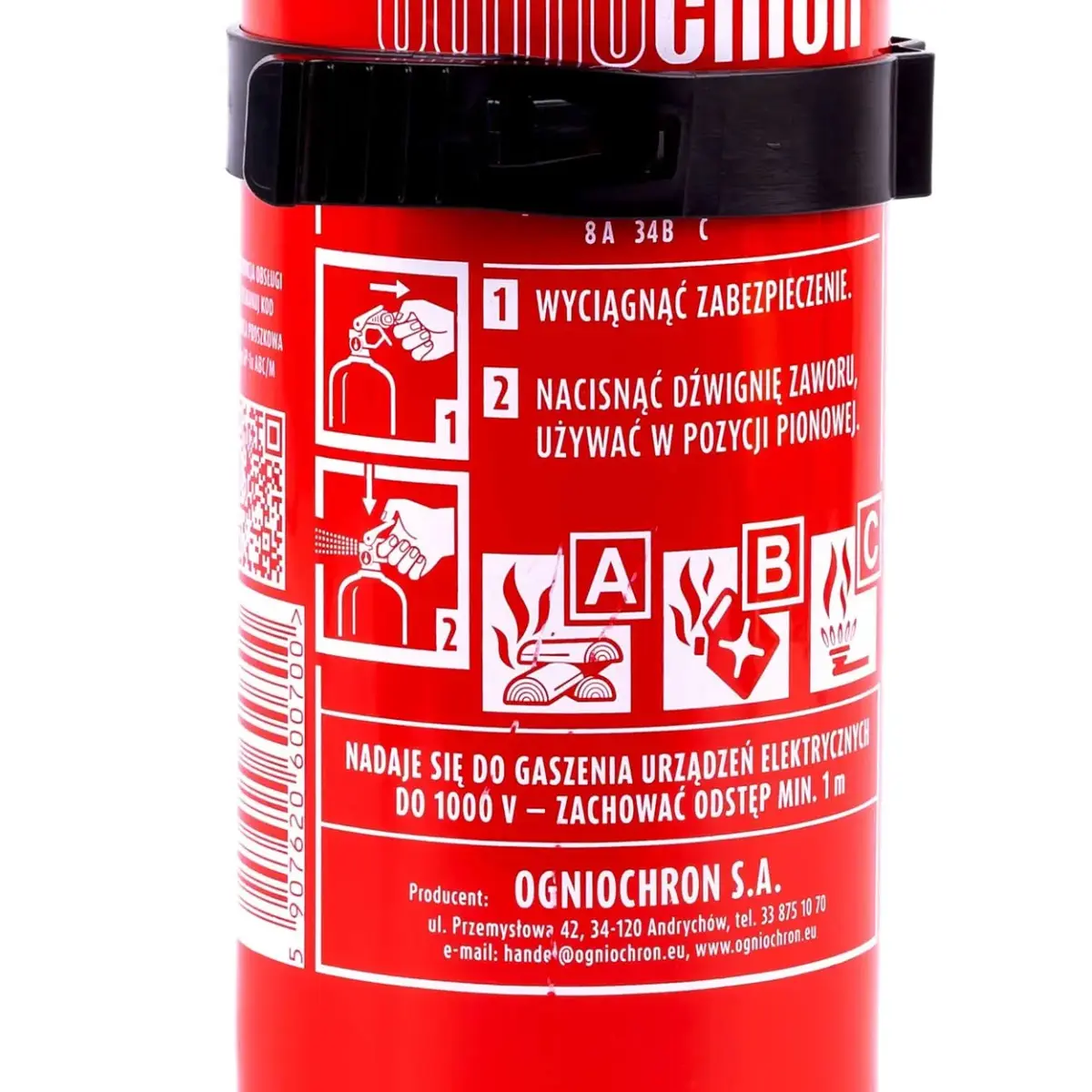 Powder fire extinguishers ABC with presure gauge and wall fixing, 1 kg