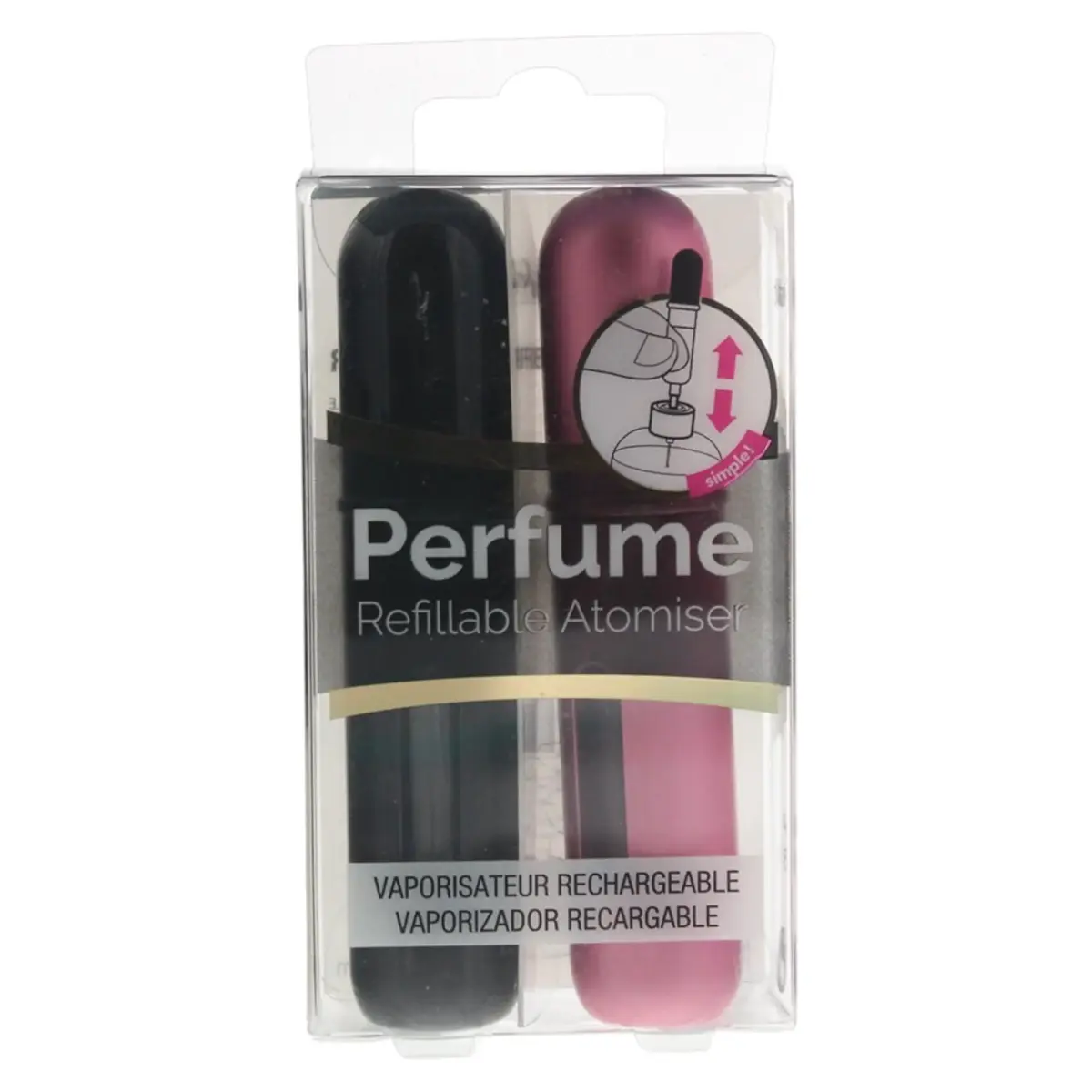 Set Duo, Pressit, Pink & Black, Refillable Atomizer Case, 2 pcs