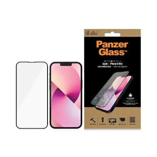 PanzerGlass Microfracture tempered glass for phone iPhone 13 Mini 5,4 black Case Friendly AntiBacterial