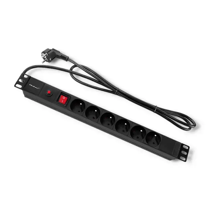 Qoltec Overvoltage power strip  for RACK 19" with CB | 1U | 16A | PDU | 6xFRENCH | 2m