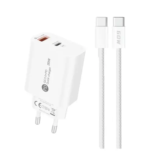A6MaxL travel charger | 20W | USB-C, USB-A | with USB-C cable | white