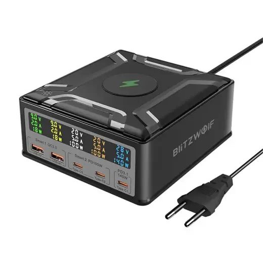 BlitzWolf BW-S28 kelioninis įkroviklis | 260W | USB-A, USB-C | juodas