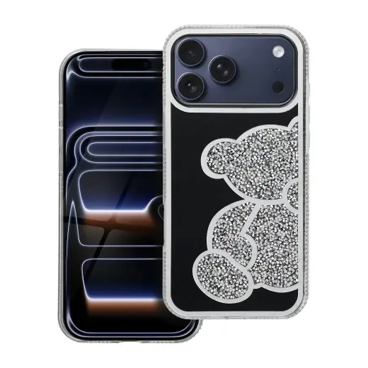 TEDDY BEAR telefono dėklas iPhone 17 Pro Max sidabrinis