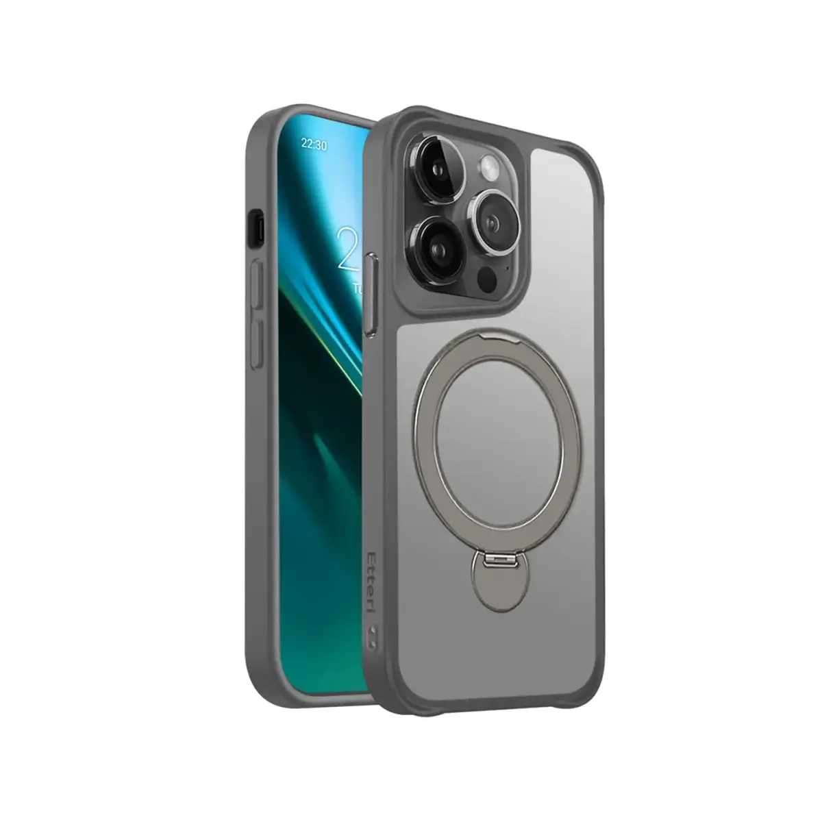 Etteri Matt Mag Ring maciņš ar statīvu un MagSafe atbalstu telefonam iPhone 14 Pro pelēks