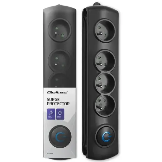 Qoltec Surge protector | 4 sockets | 2.5m | Black