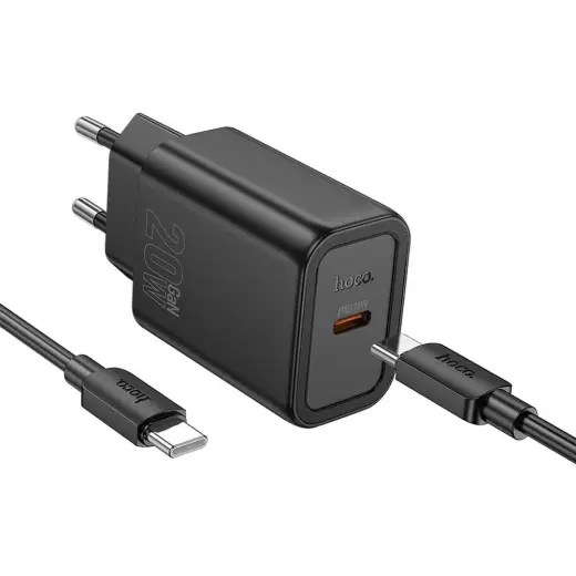 HOCO N60 tīkla lādētājs | 20W | PD, QC | USB-C | ar USB-C uz USB-C vadu komplektā | melns