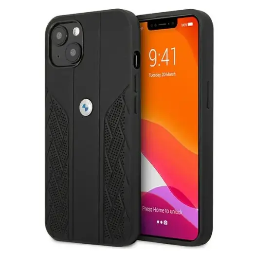 Etui BMW BMHCP13MRSPPK iPhone 13 6,1" czarny|black hardcase Leather Curve Perforate