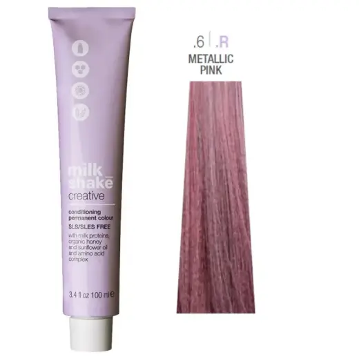Milk Shake, Creative, SLS/SLES-Free, Permanent Hair Dye, .6.R Metallic Pink, 100 ml