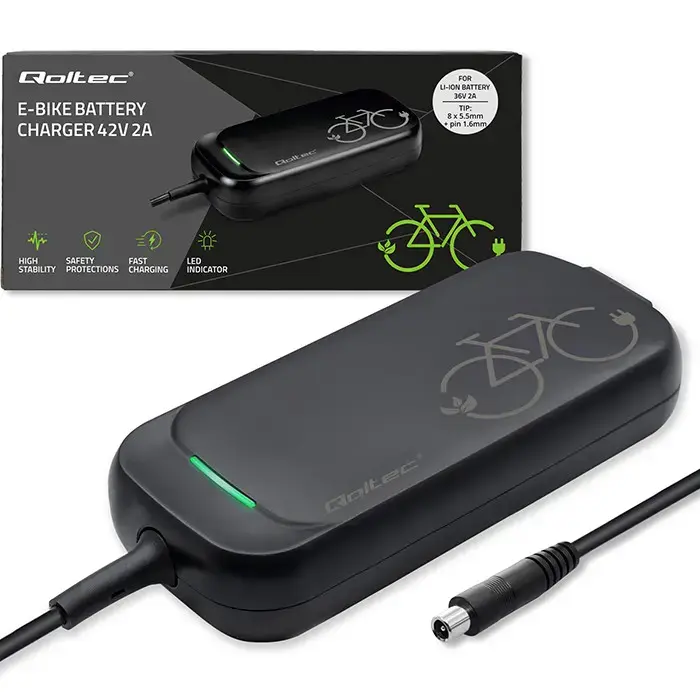 Qoltec 50334 ātrais lādētājs e-velosipēdam, elektriskajam skrejritenim XIAOMI 36V | 42V | 2A | 8.0*8.0mm | ūdensizturīgs + strāvas kabelis