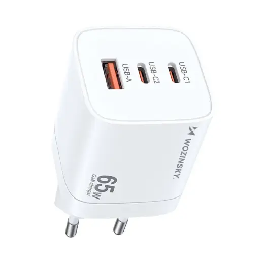 Wozinsky CGWCW tīkla lādētājs | 65W | GaN | USB-A, USB-C | balts