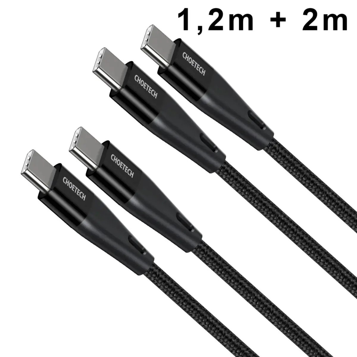 Choetech set of 2 USB Type C cables - USB Type C Power Delivery 60W 5A 1.2m + 2m black (XCC-1003)