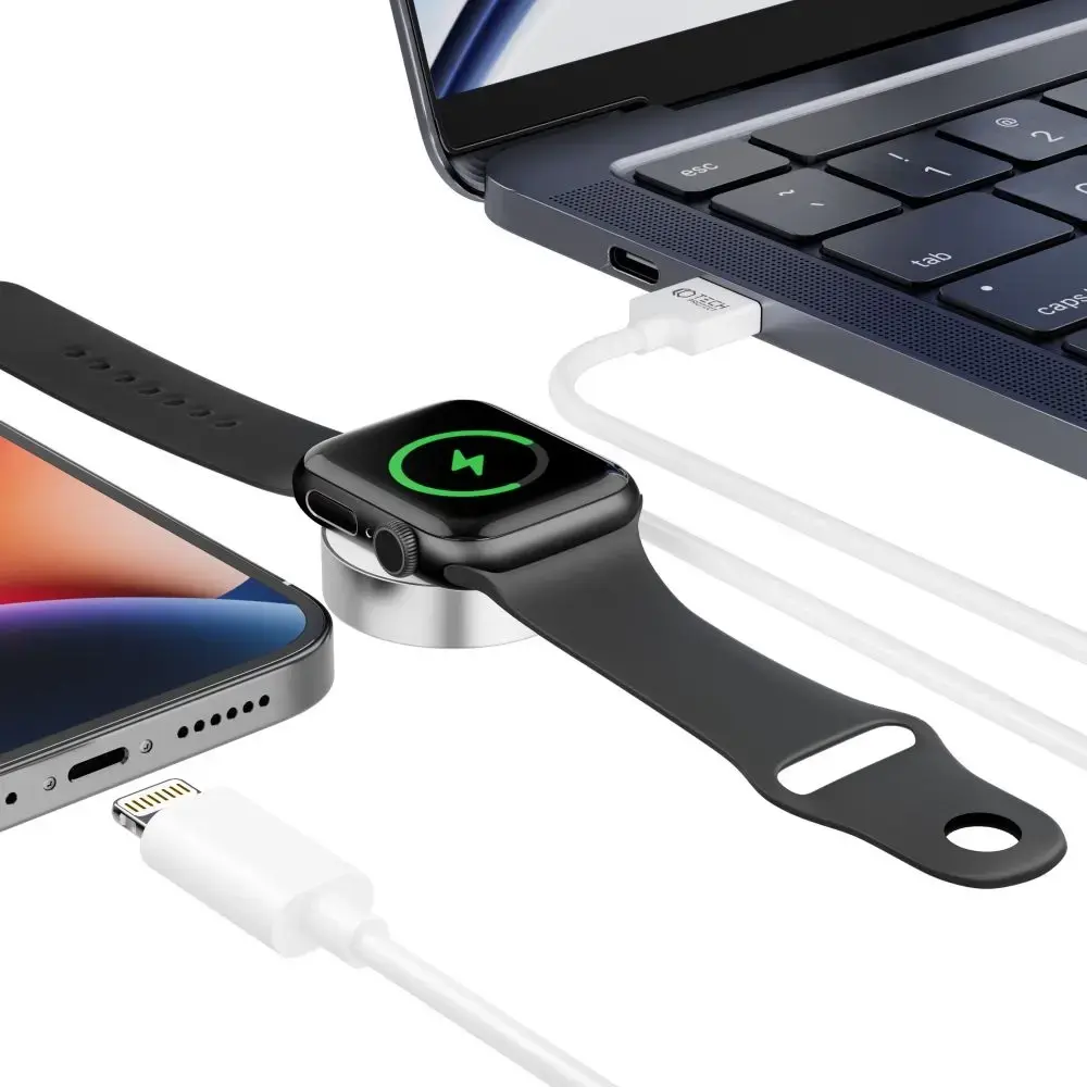 Tech-Protect UltraBoost 2in1 magnetic charger with USB-C | Lightning cables for Apple Watch 1.5m - white