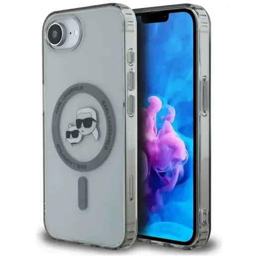Karl Lagerfeld IML Metal Karl & Choupette Heads MagSafe phone case for iPhone 16e black