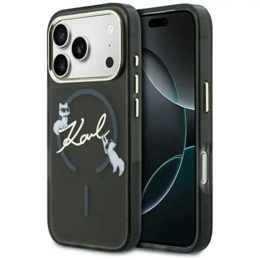 Karl Lagerfeld IML Choupettes Karl Script Logo чехол с поддержкой MagSafe для телефона iPhone 17 Pro черный