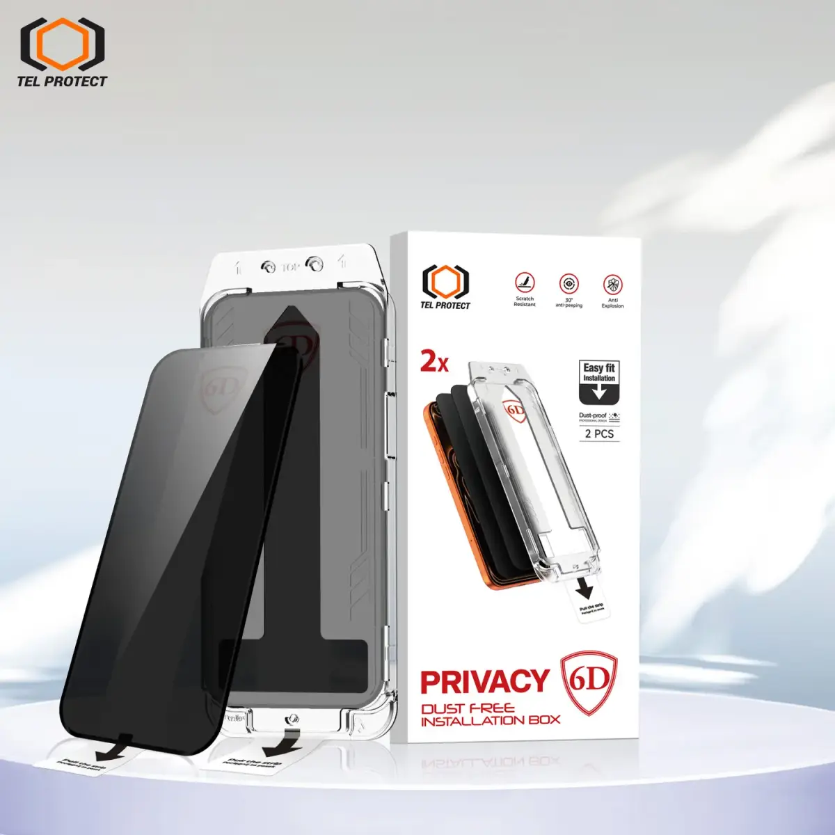 Tel Protect Dust-Free Easy Fit Privacy Full Glue 6D Tempered Glass for Iphone 15 Pro Max black - 2 pieces