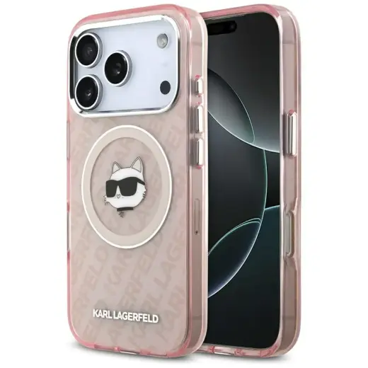 Karl Lagerfeld IML Choupette Head Logo maciņš ar MagSafe atbalstu telefonam iPhone 17 Pro Max rozā