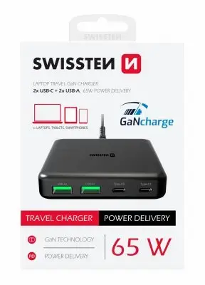 Swissten Desktop 2x USB-C | 65W | GaN | USB-C, USB-A