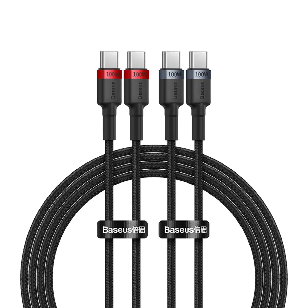 Baseus Cafule datu pārraides un uzlādes vads | USB-C uz USB-C | 100W | 1m | sarkans-melns, melns-pelēks | 2 gab. komplekts
