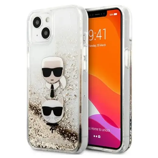 Karl Lagerfeld KLHCP13MKICGLD iPhone 13 6,1" złoty|gold hardcase Liquid Glitter Karl&Choupette Head
