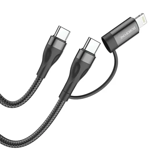 Borofone Cable BX61 Source 2 in 1 - Type C to Type C + Lightning - PD 20W|60W 3A 1m black