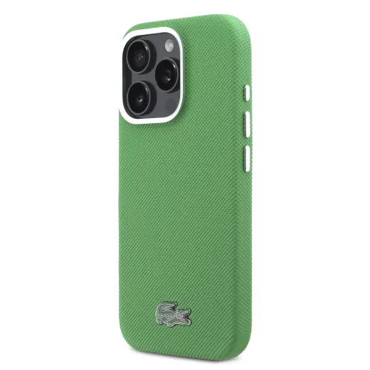 Lacoste Iconic Petit Pique Metal Logo telefono dėklas su MagSafe palaikymu iPhone 16 Pro žalias