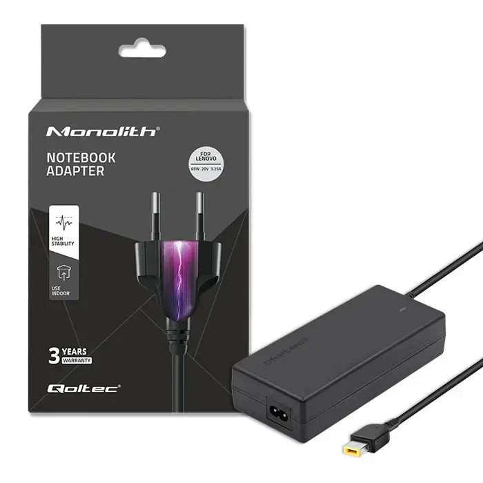 Qoltec Power adapter for laptop Lenovo  65W | 20V | 3.25A | Slim tip+pin | +power cable