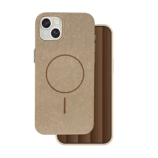 Glitter Thin Mag phone case with MagSafe support for iPhone 15 brown