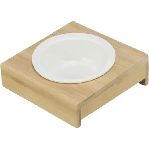 Bļoda dzīvniekiem, keramika - Trixie Bowl with holder, ceramic/bamboo, 0.25l/ø 12cm/15×5×15cm