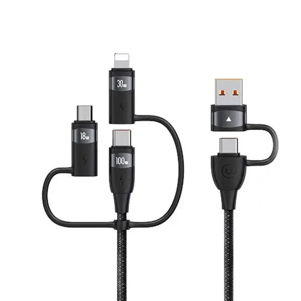 USAMS SJ645USB01 3-in-1 datu pārraides un uzlādes vads | USB-C uz USB-C | 100W | 1.2m | melns