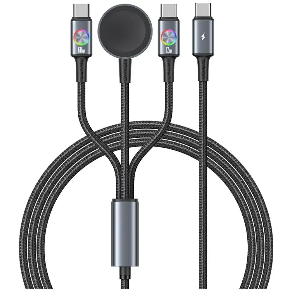 USAMS US-SJ754 datu pārraides un uzlādes vads | USB-C uz USB-C | 60W | 1.2m | melns