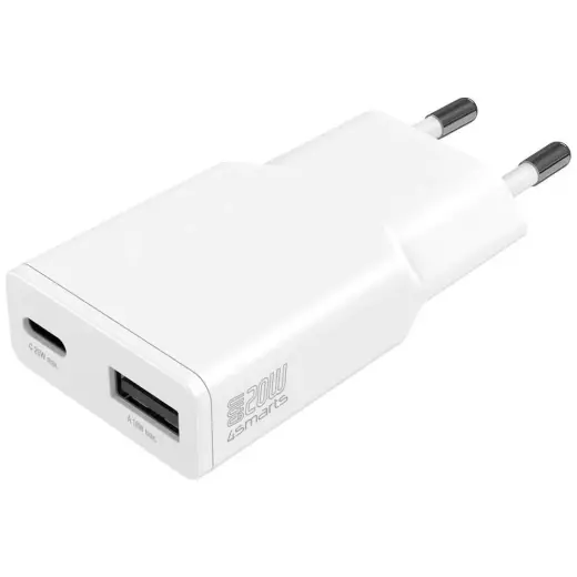 4smarts PDPlug Duos Slim tīkla lādētājs | 20W | PD, GaN | USB-C, USB-A | balts