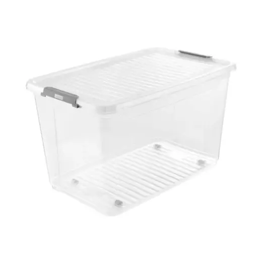 Ящик с крышкой на колесах клипбокс Leo 59x38x35.5см 56л прозрачный