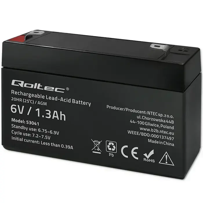 Qoltec AGM battery | 6V | 1.3Ah | Maintenance-free | Efficient| LongLife | for UPS, scale, cash register