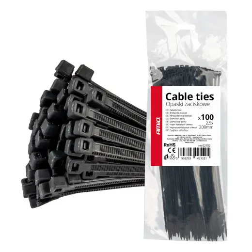 Cable ties black 2,5x200mm - 100 pcs